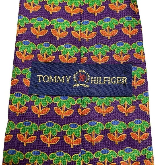 Tommy Hilfiger Tie Men's Purple Green Orange Flowers 100% Silk 57" x 4" USA Y2K - Picture 4 of 7